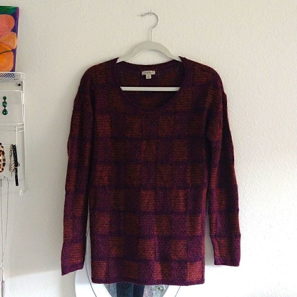 Lucky Brand Checker Knit Oversized Sweater Purple and Orange size Small